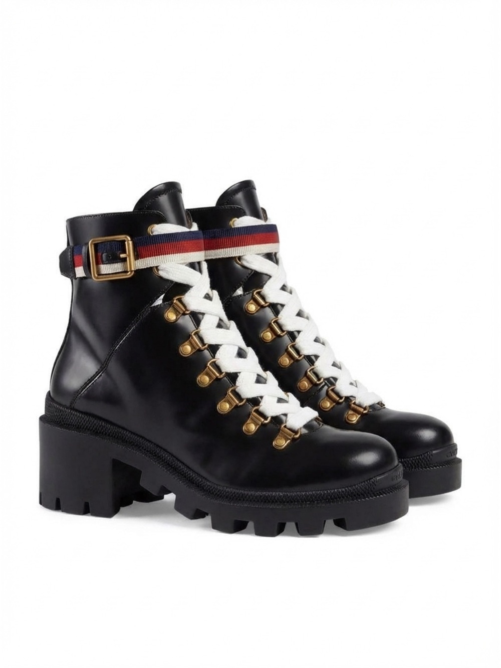 Gucci Black Leather Lace-Up Platform Boot with White Laces